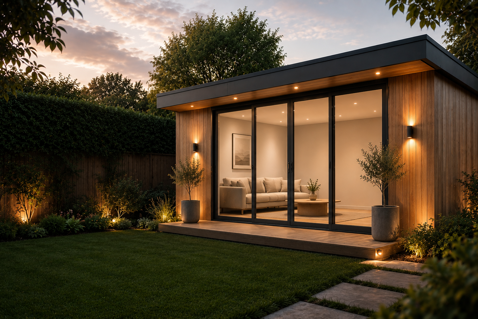 Contemporary bespoke garden room with large glazed doors